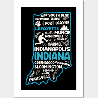 Lafayette Indiana cute map Fort Wayne, Evansville, South Bend, Fishers, Hammond, Gary Posters and Art